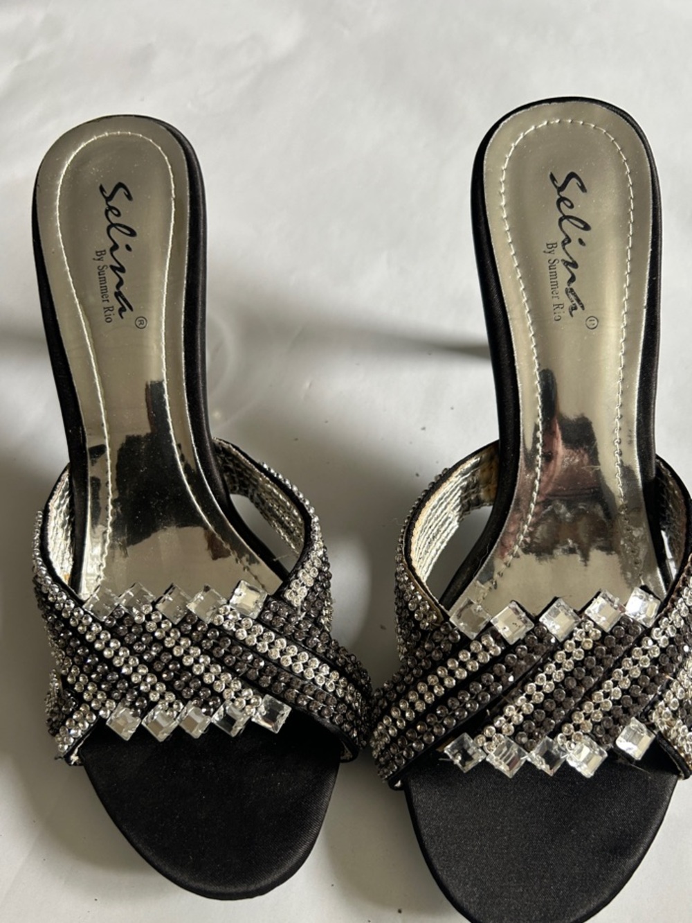 Sparkly Black Crystal & Rhinestone Slide Heels Sz 8.5.